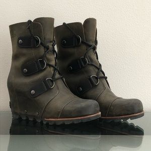 Sorel wedge booties with laces.